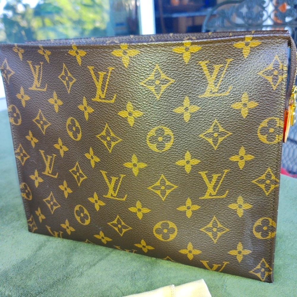 Louis Vuitton Brown/Beige Poche Toilette/Clutch 10x8x2  Large - Made In France